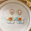 Brincos Pingente Flor com Cravação de Diamantes Prateados, Brincos da Moda Frescos e Doces de Verão, Acessórios de Orelha Exquisitos de Alto Padrão de Nicho