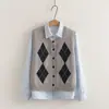 6810 Chaleco estilo japonés estilo universitario dulce con patrón de diamantes + conjunto de dos piezas para mujer con cuello wholesale