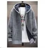 Outono e inverno de 2023 Novo casaco de malha com zíper para homem, cardigã com capuz, tamanho grande, forrado com fleece, espessado, comércio exterior
