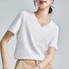 Mesmo Estilo do Shopping, Camiseta Branca de Manga Curta com Ombro Normal para Mulheres, 26 Camiseta Básica V-Neck de Algodão com Toque de Seda Refrescante, Manga Meia