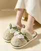 Chinelos de Algodão da Fábrica de Origem, Chinelos Femininos com Laço para Outono e Inverno, Suporta Personalização em Pequenas Quantidades e Pode Ser Exportado para Atacado