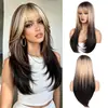 Peluca europea y americana de estilo transfronterizo, larga, recta, ligeramente ondulada, con capas y flequillo, disponible para venta al por mayor desde el fabricante