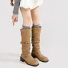 Botas Caídas con Hebilla y Tacón Grueso, Nuevas Botas de Media Caña Vintage Desgastadas Otoño 2025, Botas de Trabajo Nicho Estilo Coreano para Mujer