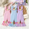 Macacão de Bebê com Suspensórios Florais, Calça Infantil em Padrão Waffle, Suprimento Transfronteiriço, Calça Flare de Verão para Meninas em Estoque