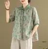 Novo 2025 Novo Estilo Coreano Tamanho Grande Efeito Emagrecedor Estampado Literário Retrô Conjunto de Duas Peças Moda Algodão e Linho Roupa de Verão para Mulheres