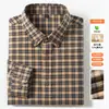 Camisa Casual Masculina de Manga Longa em Algodão Modal com Estampa Xadrez Vintage, Amiga da Pele, Macia, Quente, Camisa com Gola de Botão para Homens