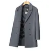 Abrigo de Hombre Cruzado, Estilo de Longitud Media para Otoño e Invierno, Forro Desmontable de Plumas de Ganso, Gabardina de Lana Hecha a Mano, Ropa de Abrigo Cálida para Jóvenes
