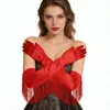 Guantes Largos de Satén con Borlas Cruzadas Europeos y Americanos Accesorios para Ropa de Performance de Baile Latino y Jazz Guantes de Satén para Boda