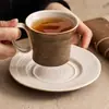 Juego de taza y platillo para café pintado a mano, taza de cerámica de alta estética, taza de oficina, exquisita taza de nicho para latte, taza de té floral
