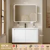 Gabinete de Baño Espacial Engrosado Combinación Crema Lavabo de Esquinas Redondas Tocador de Inodoro Lavabo Cerámico Integrado Simple