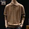 Camisa Polo de Punto Canalé Mezcla de Lino Estilo Old Money para Hombre Otoño Minimalista Manga Larga para el Trabajo