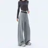 Pantalones Deportivos Holgados Estilo Americano para Mujer, Pantalones de Otoño de Canalé Bloque de Color de Cintura Alta Pierna Ancha, Pantalones Casuales Holgados de Pierna Recta