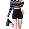 Shorts de traje negros de cintura alta para mujer, nuevo estilo otoño e invierno 2026, adecuados para usar con botas, hot pants de línea A