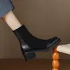 Botas Martin Cuadradas Adelgazantes Botines Cortos para Mujer Otoño e Invierno 2024 Tacón Grueso Cómodos Suela Gruesa Costura Elástico Botas Individuales Botines Delgados para Mujer