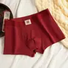 Cueca Boxer Masculina Lisa Vermelha para o Ano do Zodíaco, Boxer Masculino Tendência Vinho Solto e Confortável Antibacteriano