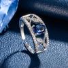 Anillo elegante de estilo palacio francés vintage con incrustaciones de zafiro de Sri Lanka, de un solo uso, apilado y con nicho superior.