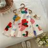 Ropa infantil lima 25 verano nuevo niñas coreano caricatura sin mangas malla costura vestido princesa falda de hilo