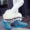 2026 Atacado do Fabricante Botas de Neve de Pele Sintética de Raposa Pele de Coelho Inverno Botas Femininas de Cano Médio Sapatos Quentes Sapatos de Algodão com Borla