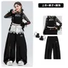 Fantasia de Dança Jazz para Meninas Top Cropped Preto e Branco Renda Conjunto de Roupa de Dança Jazz Street Dance Menina Fantasia de Performance 1º de Junho Feminino
