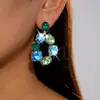 Brincos de prata com agulha europeus e americanos transfronteiriços com diamantes, formato quadrado e oval, brincos de luxo leve de alta qualidade, brincos de design de nicho para mulheres