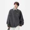 Sudadera Bordada Americana con Cuello Henry para Hombre y Mujer Invierno Holgada Forrada de Felpa Chaqueta Engrosada Estilo Juvenil Casual Top de Manga Larga