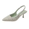 Sandalias de Punta de Tacón Alto Estilo Francés para Mujer 2024 Nuevo Verano Stiletto Punta Puntiaguda Zapatos Slip-On Dropshipping