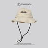 Sombrero de pescador japonés para camping al aire libre, casual para hombres y mujeres, combina con todo, protección solar de ala ancha, protección solar occidental, sombrero de cubo de mezclilla con borde.