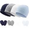 Gorro y Manoplas para Bebé Algodón Infantil Gorro Guantes Set Anti-arañazos Gorro de Hospital para Recién Nacido