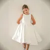 Vestido de princesa branco simples de cetim para meninas, de fronteira, vestido formal infantil de comércio exterior, novo estilo de verão, adequado para uso diário e desfiles