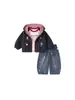Camiseta de manga raglán Bangxuan para niños, jeans de estrellas, chaqueta con capucha, conjunto de tres piezas para niñas, atuendo moderno para niños