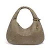 Bolsa Hobo Tecida para Ombro Estilo Celebridade da Internet, Bolsa de Ombro Grande em Couro Macio Tecido à Mão Vintage Camurça Fosca