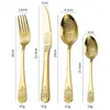 Conjunto de Talheres de Aço Inoxidável com Padrão, Duas Pontas, Garfo e Colher, Conjunto de Cinco Peças para Mesa de Jantar, para Bife, Louça Ocidental Estilo Francês para Casa