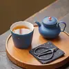 Coleção de Conjunto de Chá Cerâmico Azul Safira com Manchas Douradas Glacê de Rocha: Gaiwan, Xícara de Chá, Bule, Xícara de Degustação, Xícara de Mestre, Porta-copo