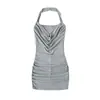 Vestido de Verano para Chica Atrevida con Cuello Halter y Volantes para Mujer, sin Mangas, Cintura Ceñida, Adelgazante, Espalda Descubierta, Sexy, ceñido a la Cadera, Falda Corta