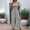 Amazon 2026 Novo Macacão Floral de Manga Curta com Gola Quadrada Slim-Fit Europeu e Americano Transfronteiriço Roupas Femininas