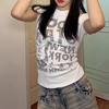 Camiseta Estilo Americano Garota Picante Gola Redonda Manga Curta Estampa de Letras 2026 Verão Nova Slim-Fit Afinando Top para Mulheres Ins