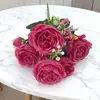 Ramo de Flores Artificiales Transfronterizo para Decoración del Hogar, Flores de Mano para Arreglos de Boda, Hierba Persa de 5 Cabezas, Peonías y Rosas