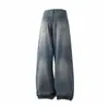 Jeans Retro Americanos Lavados Plisados de Largo Completo para Mujer, Nuevos Pantalones de Verano Sueltos y Caídos de Pierna Ancha