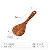Espátula de Madeira Antiga Kemu com Cabo Longo Antiaderente, Espátula de Fritar Portátil para Exterior, Espátula para Bife, Colher Grande para Sopa Doméstica, Espátula de Madeira para Arroz