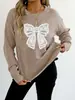 Camiseta interior de venta caliente Otoño e Invierno Estilo Europeo y Americano Transfronterizo Top Pulóver Cuello Redondo Tejido de Punto Bordado Encaje Puntada de Mariposa