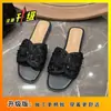 Sandálias Rasteirinhas da Moda com Strass 2025 Outono Novo Estilo Coreano Versátil Chinelos Rasteirinhas de Pérola