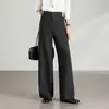 Calças largas de cintura alta em estilo minimalista para mulheres, soltas, afinam a silhueta, com efeito de caimento, calças casuais retas, nova coleção de outono