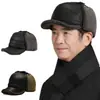 Chapéu de Inverno para Homem Velho Chapéu Masculino de Pai Quente com Plus Couro Camurça Chapéu de Velho Avô Chapéu de Velho Chapéu de Bico de Pato para Meia-Idade e Idosos
