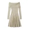 Primavera 2025 Cuello de un solo carácter Perfil de hombro sexy Falda tipo paraguas Vestido de punto Transfronterizo Comercio exterior Ropa para mujer Venta al por mayor
