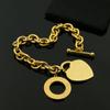[04] Joyería de moda europea y americana corazón círculo hebilla OT pulsera gruesa acero de titanio oro rosa pulsera de corazón plata