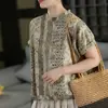 Camisa de Cáñamo, Camisa Estampada, Suéter Pullover Elegante de Manga Corta