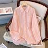 Política de deformação plus size roupas femininas irmã gorda primavera e verão camisa de manga comprida gola polo personalidade arco-íris listrado top coat