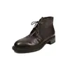Super confortáveis, versáteis, cheias de textura, botas Martin de couro bovino 2026 Outono/Inverno salto médio robusto bico redondo cadarço botas de tornozelo de couro genuíno para mulheres
