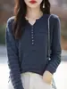 Camiseta de Manga Larga de Algodón Puro con Cuello en V 2026 Nuevo Suéter Base de Punto Suéter Pulóver para Mujer con un Diseño Elegante, Corte Holgado y Efecto Adelgazante