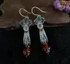 S925 prata esterlina vintage azul torrado Ruyi brincos lápis ágata vermelha design de nicho presente para amigas novo artesanato